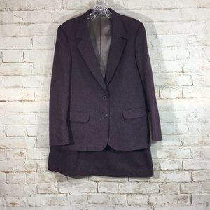 VTG Oscar De Le Renta Skirt Blazer Suit Womens Plum Purple Wool Lined 2 Button